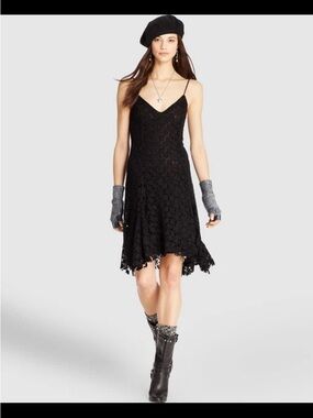 Ralph Lauren Black Floral Lace Maxi Dress with Spaghetti Straps BOHO